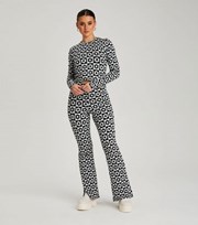 Urban Bliss Black Flower Checkerboard Jacquard Knit Flared Trousers